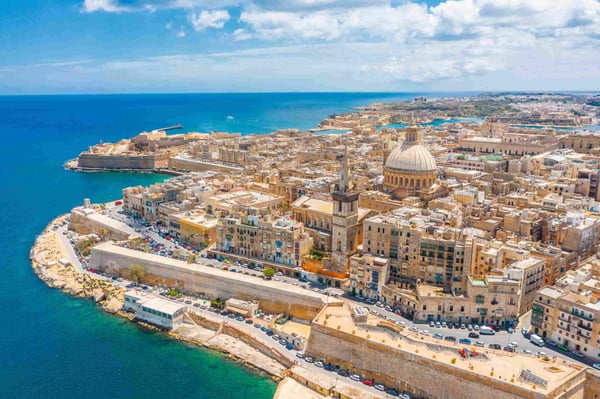Aerial view of Lady of Mount Carmel church in Valletta city