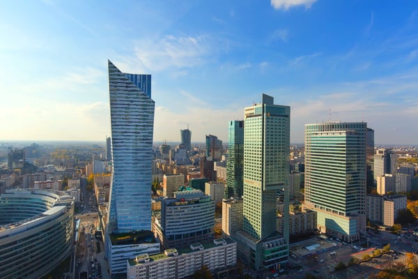 Aerial view of the modern buildings in warsaw poland