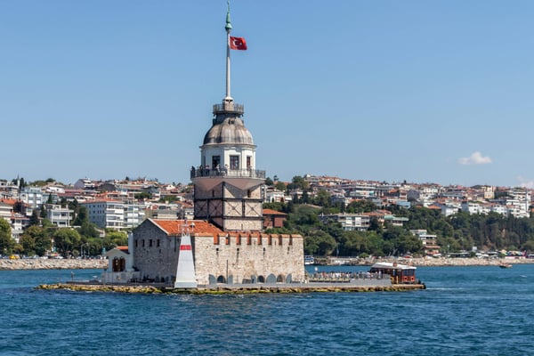 Bosporus to city of Istanbul and Maiden Tower