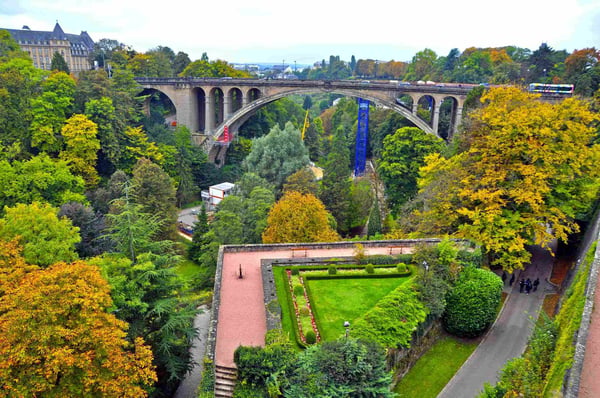 Constitution square and Adolphe Bridge in Luxembourg