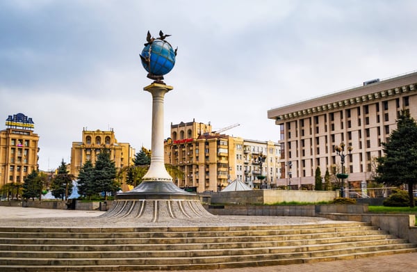 Independence Square and blue globe statue of Peace