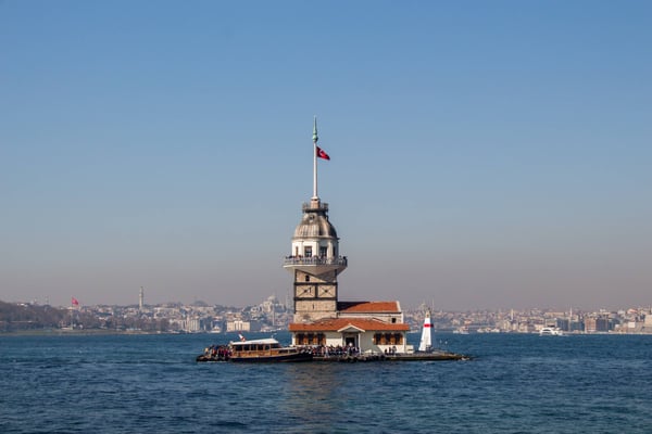 Maidens Tower located in the middle of Bosporus 