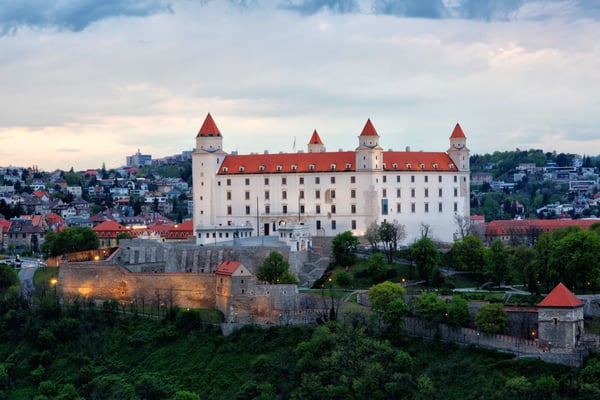 Medieval castle on a hill in Bratislava in sunset Slovakia