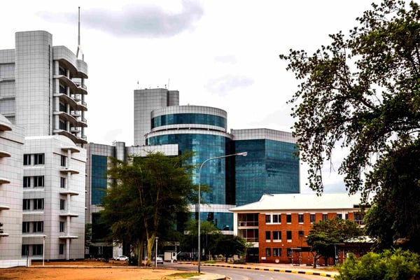 Modern plate glass building in central business district Gaborone 