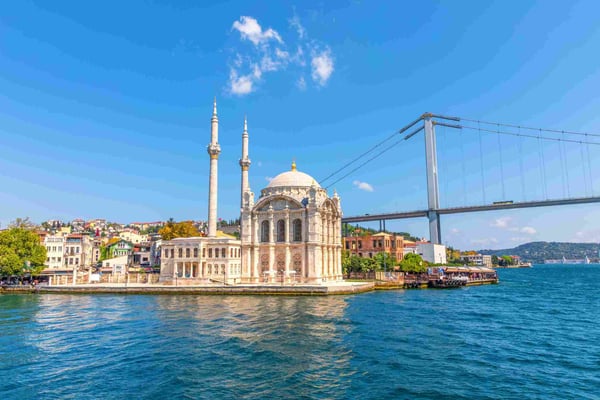  Ortakoy Mosque and view on the Bosphorus bridge in Istanbul 