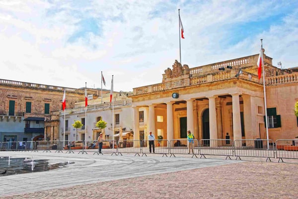 People at Guardhouse on St George Square in Valletta old town