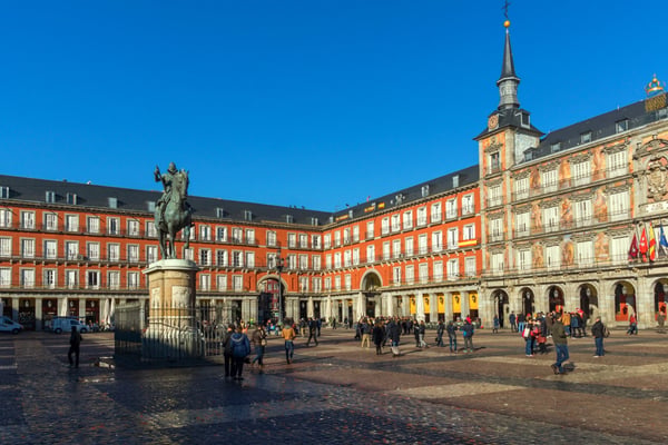 Plaza Mayor with statue of King Philips III in Madrid