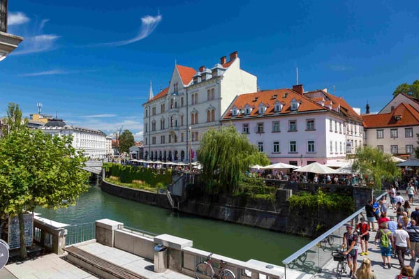 View of the embankment of the Ljubljana River in Ljubljana