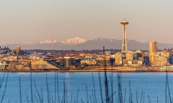 a view of the seattle skyline and elliott bay