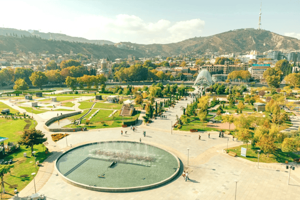 above view of rike park public park in center of tbilisi georgia 