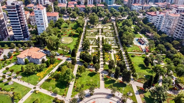 aerial drone view of goztepe year park located in kadikoy istanbul cityscape turkey