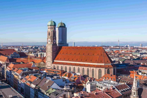 aerial of munich with cathedral of our dear lady
