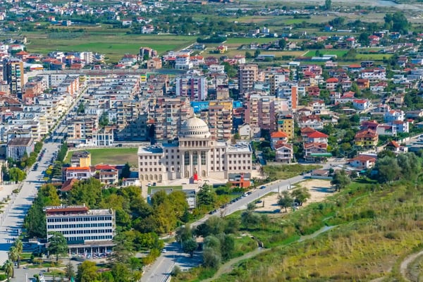 aerial view of berat dominated by the university