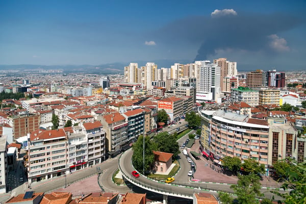 aerial view of bursa city turkey
