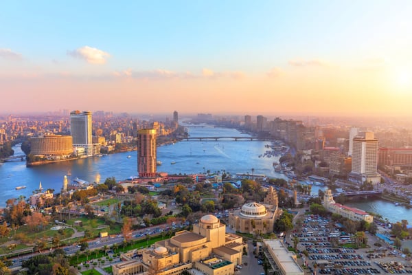 aerial view of cairo city at sunset panorama shot from the tower