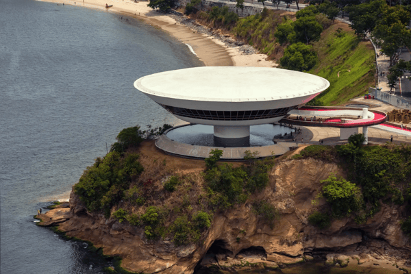 aerial view of contemporary art museum in niteroi de janeiro brazil