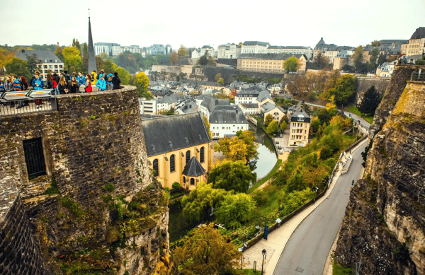 aerial view of the grund district of luxembourg city 