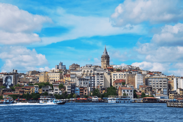 aerial view of the karakoy skyline with the bosphorus