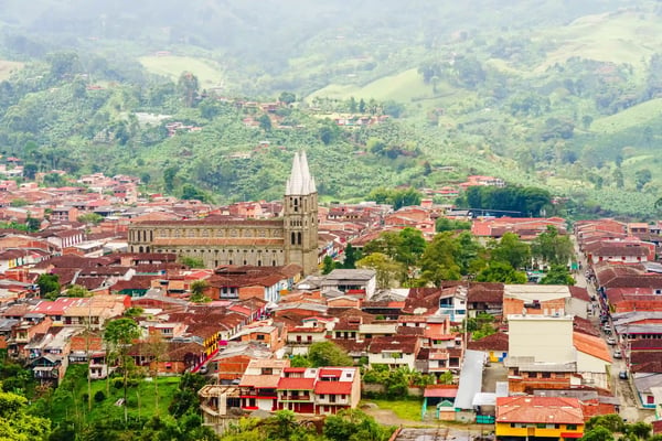 aerial view over the city of jardin colombia