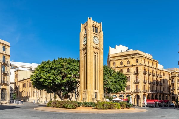 al abed nejmeh square clock tower with tree and buildings around beirut lebanon