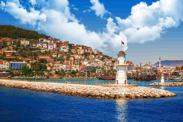 alanya turkey lighthouse on the sea shore in bay 