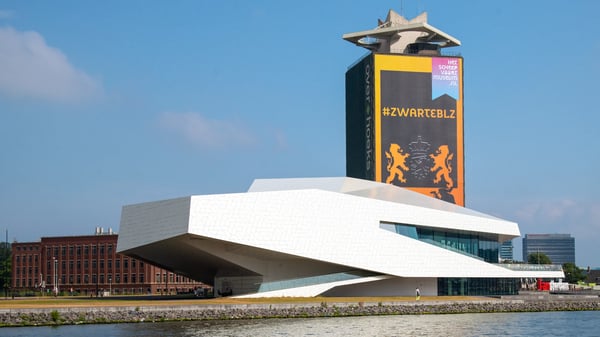 amsterdam as seen overlooking the amsterdam film museum eye center on the north bank of the ij from