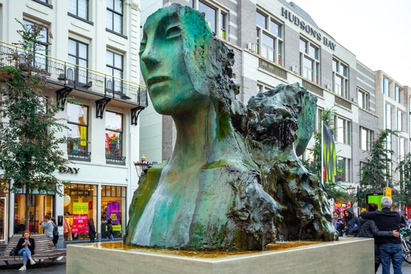 amsterdam netherlands the modern sculpture of a womens head near dam square art 