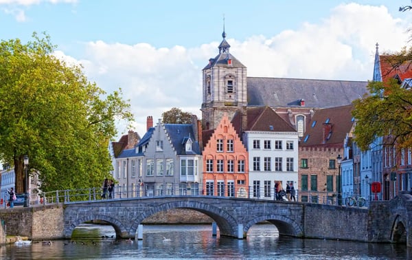 ancient stone bridge in bruges belgium