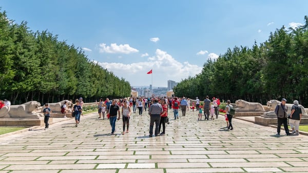 ankara people walk in road of lions to reach anitkabir mausoleum of mustafa kemal