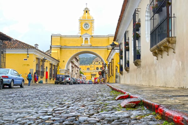 antigua city guatemala the yellow arch at main street 