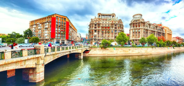 antique building view in old town bucharest city capital of romania and dambrovita river bucharest