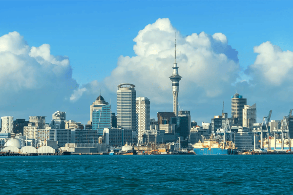 auckland city skyline at city center and auckland sky tower the iconic landmark of auckland new zealand 