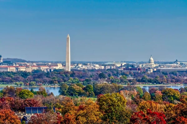 autumn at the united states capitol mall from arlington national cemetery in washington dc