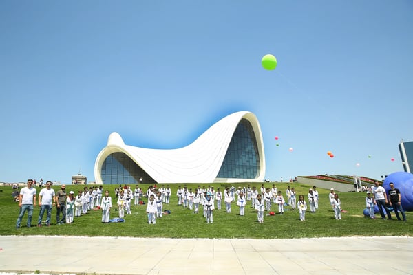 baku azerbaijan festival in park of heydar aliyev center kids show a karate
