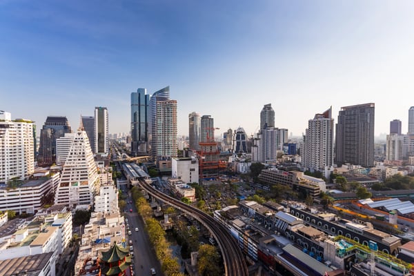 bangkok thailand aerial view of modern buildings in silom district