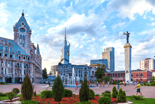 batumi georgia radisson blu hotel and medea statue holding the golden fleece the statue