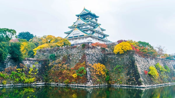 beautiful architecture at osaka castle in osaka japan 