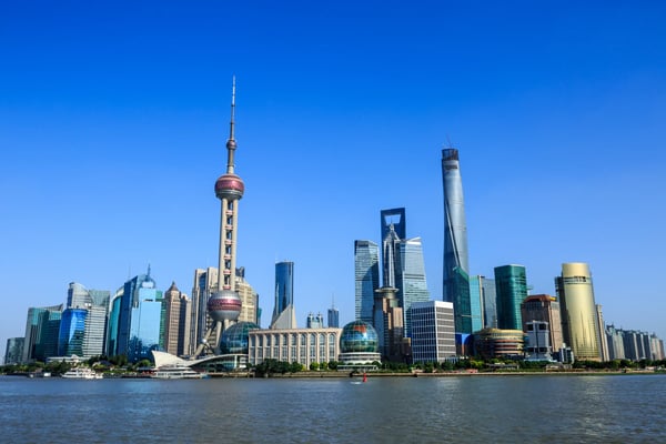 beautiful cityscape of shanghai under the blue sky
