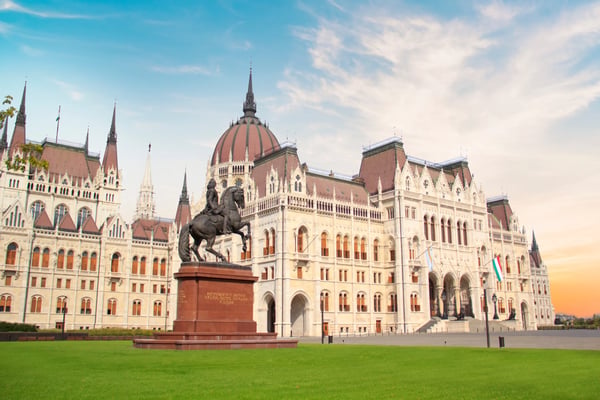 beautiful view of the monument to ferenc ii rakoki in the square of lajos kosuta in front of the in hungry