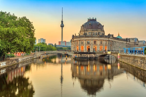 berlin sunrise city skyline at spree river berlin germany