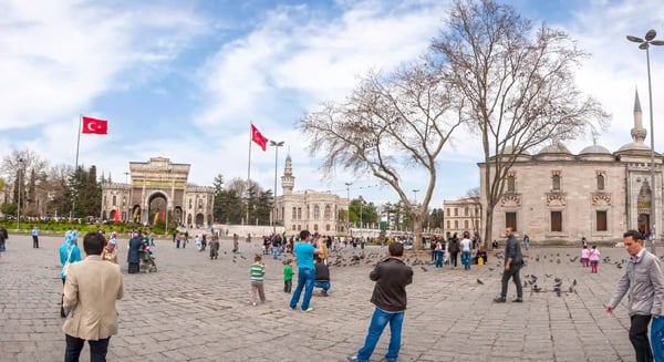 beyazit square and the beyazit mosque under renovation in the european side of istanbul