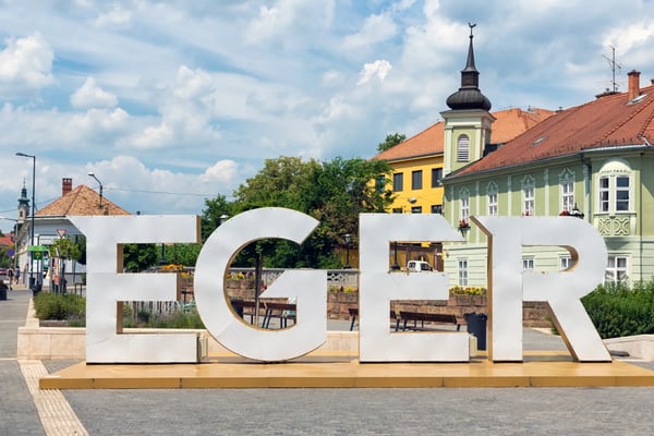 big letters of eger downtown in city hungary 