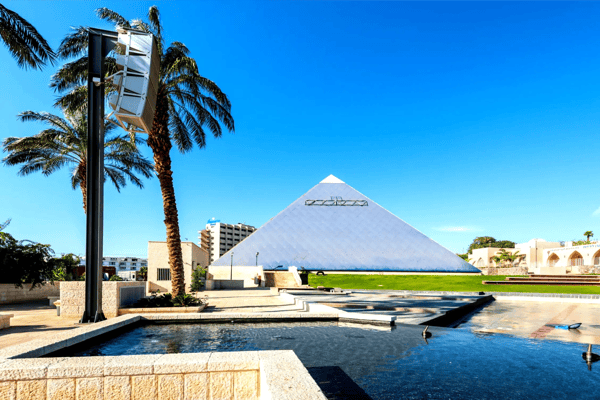 blue pyramide behind eeilat museum eilat israel 