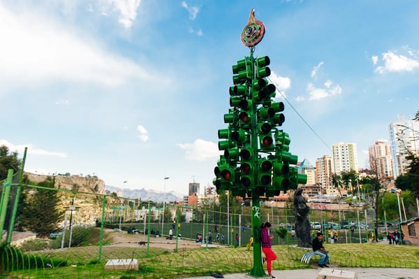 bolivia la paz christmas tree from green traffic lights