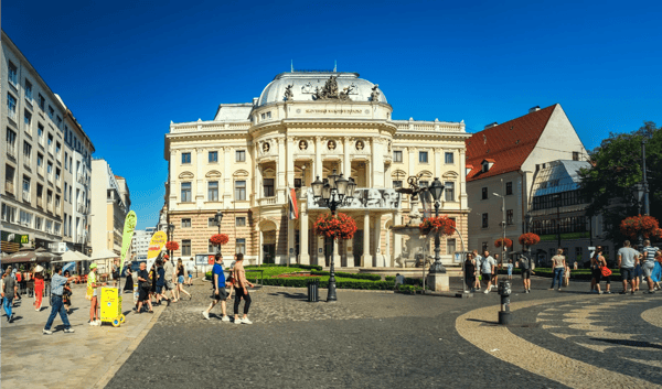 bratislava slovakia people walking near old slovak national theatre building in the