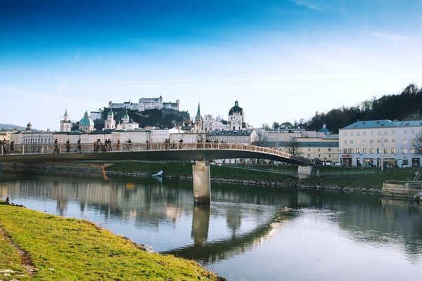 bridge above river salzach in the famous city of salzburg in austria