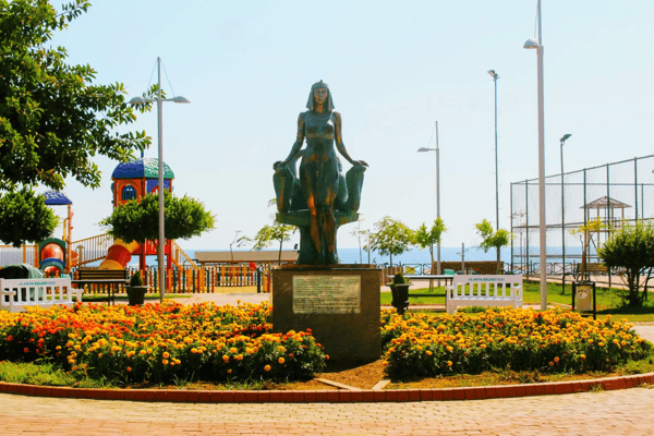 bronze sculpture of queen cleopatra in the park of the ataturk alanya turkey 