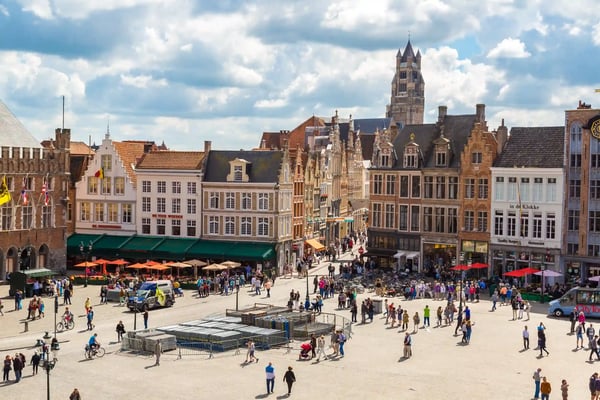 bruges belgium panoramic view of market square in bruges in a beautiful 