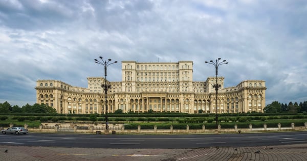 bucharest romania panoramic view of the romanian parliament in bucharest in a gloomy
