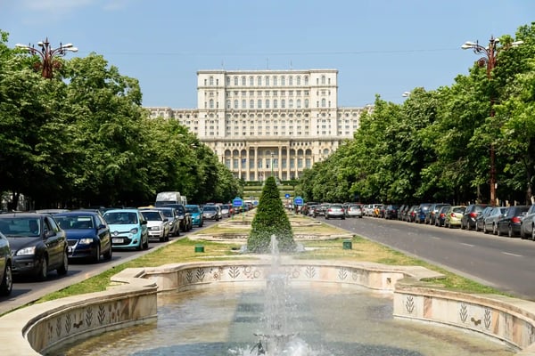 bucharest romania rush hour traffic in union square piata unirii one of the busiest 